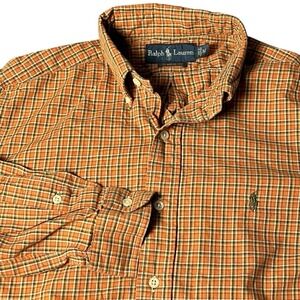 Polo Ralph Lauren Oxford‎ Button Front Long Sleeve Shirt Men's Plaid Sz M Orange